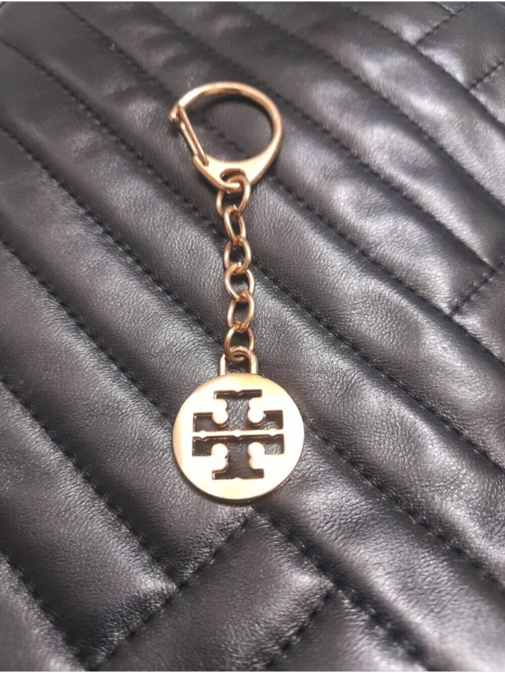 Tory Burch Gold Tone Pendant Logo Keychain Bag Charm